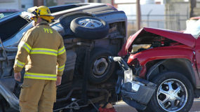 Fireman on the scene of a car accident